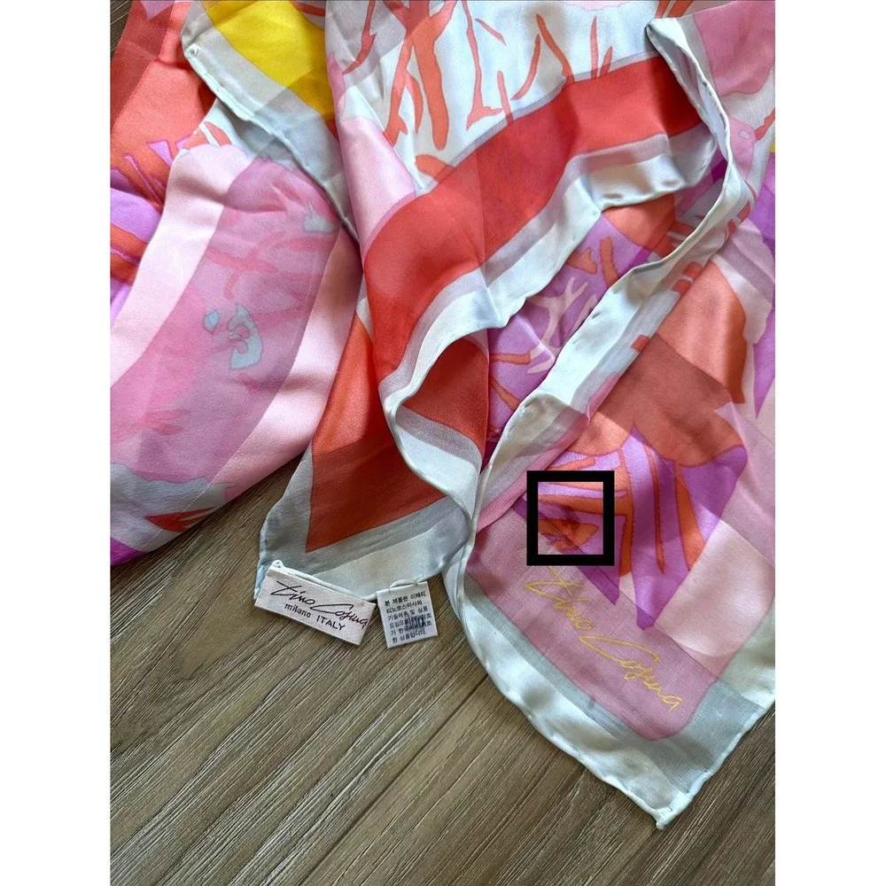 Tino Cosma Vintage 100% Silk Scarf 33x33 Floral Pop Art Colorful Retro Funky